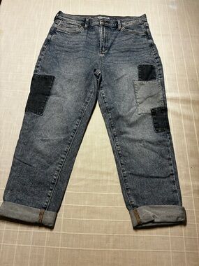 Sonoma Blue Washed Patchwork Boyfriend  Ankle Jeans